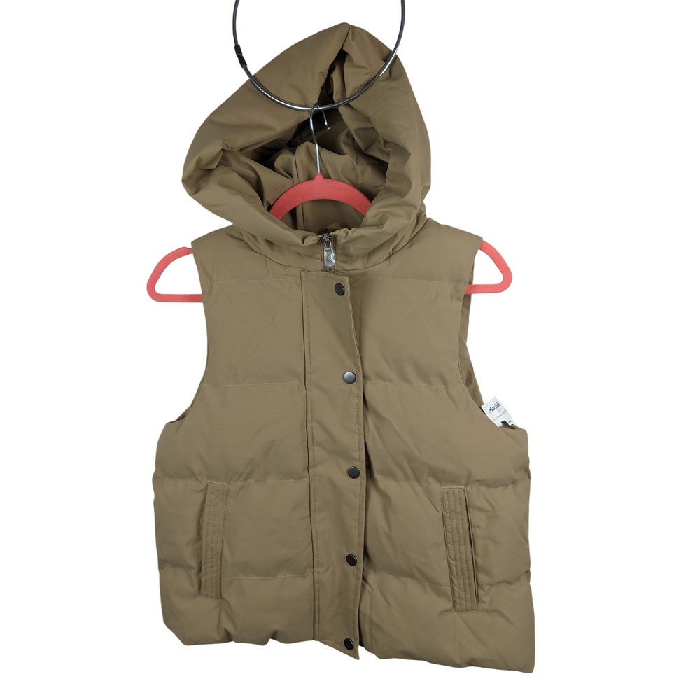 Kyodan Outdoor Tan Khaki Puffer Vest Hooded Quilted Zip Snap Small P/S NEW